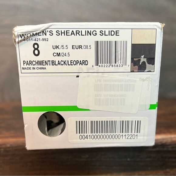 APL Women’s Shearling Slide Sandal in Parchment/Black/Leopard. 🖤🤍🤎 Size 8. NI - Picture 15 of 16